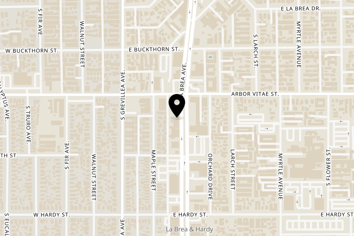 Map showing the location of Bianco's Italian Cuisine on 935 S La Brea Ave in Inglewood